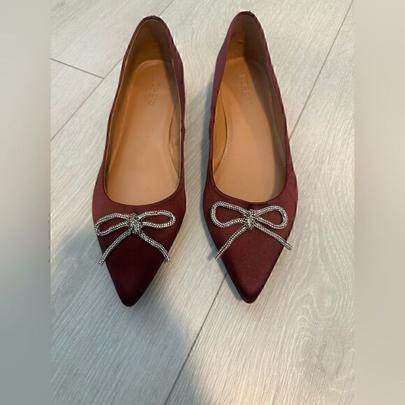 J. Crew Burgundy Flats Pointed Toe Bow Size 7.5 - Picture 2 of 8